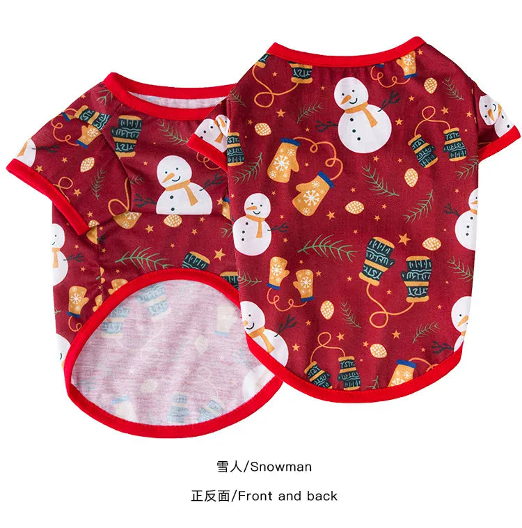 Christmas Pet T-Shirt  - Santa & Snowflake Holiday Outfit for Dogs & Cats