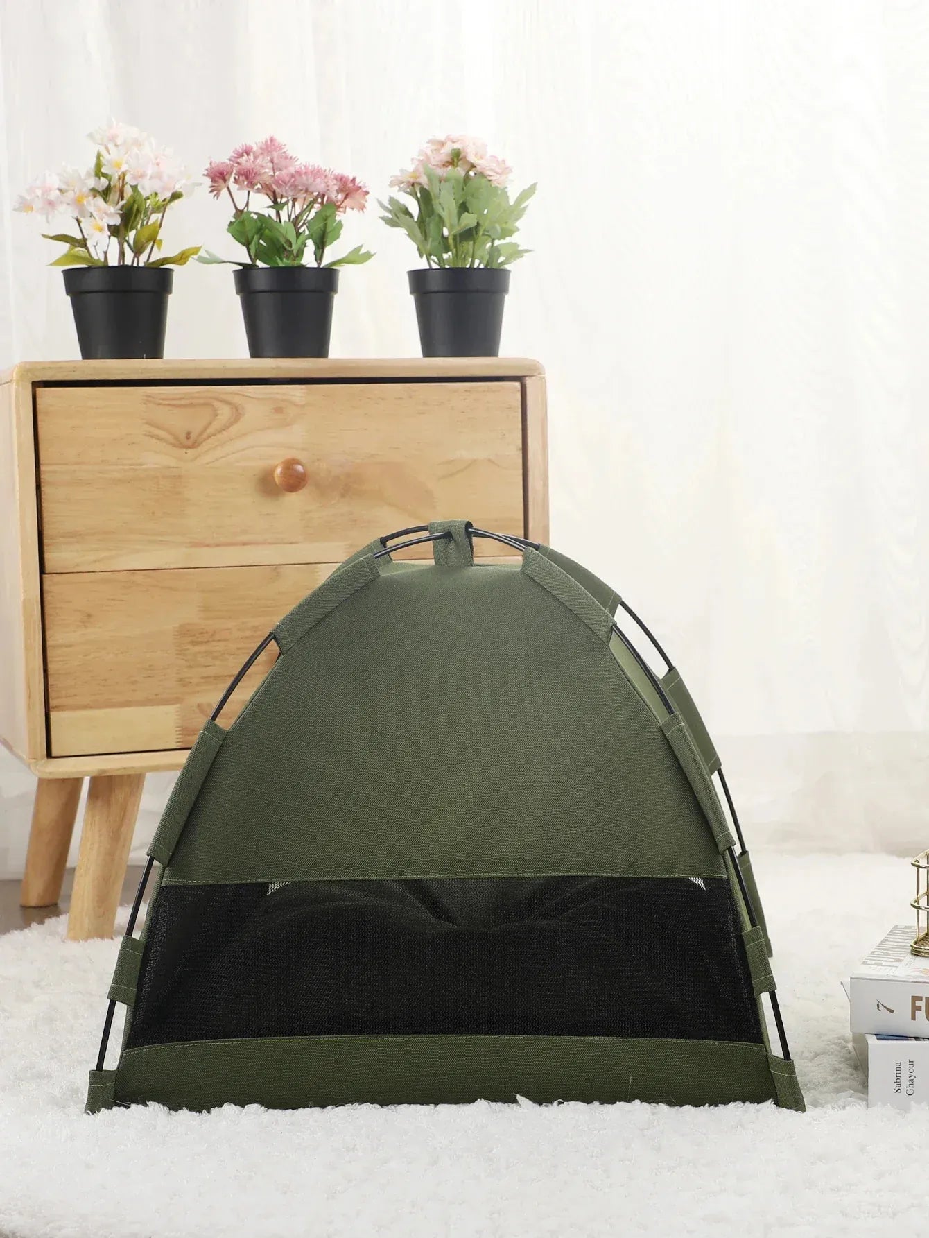 Clamshell Pet Tent Bed - Breathable Four Seasons Cat House with Warm Cushion