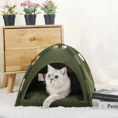 Clamshell Pet Tent Bed - Breathable Four Seasons Cat House with Warm Cushion