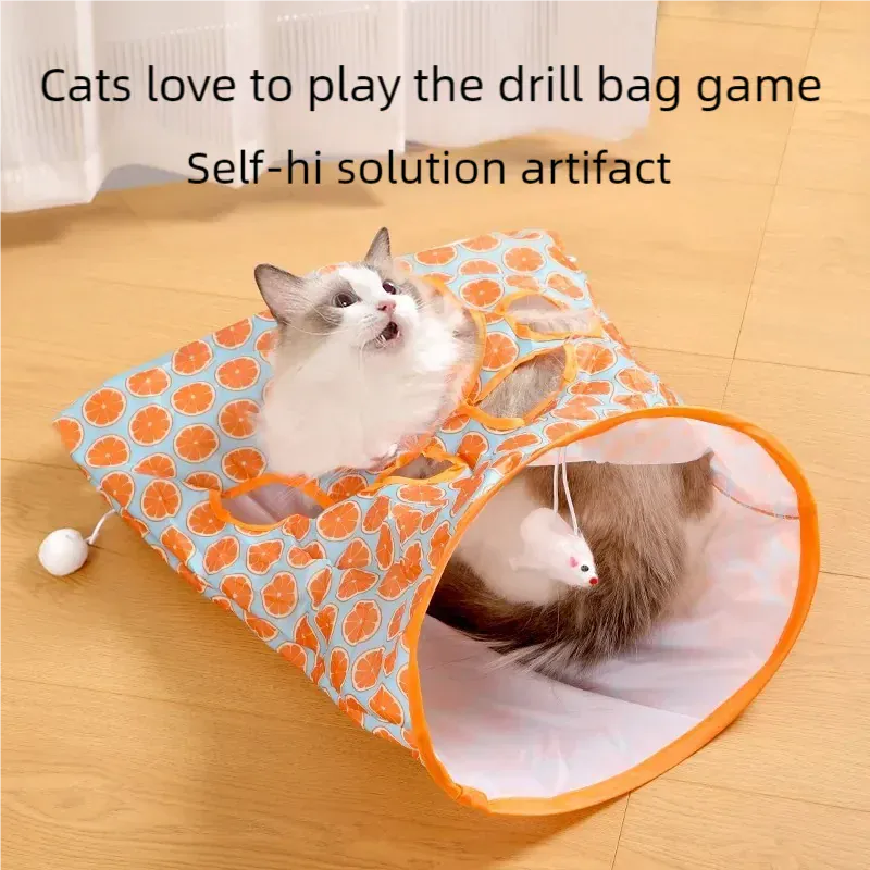 Collapsible Cat Tunnel Set - Interactive Teaser Stick with Rattling Paper Toys