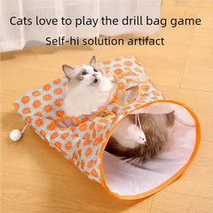 Collapsible Cat Tunnel Set - Interactive Teaser Stick with Rattling Paper Toys