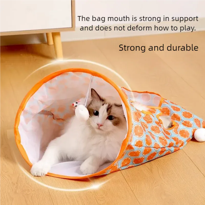 Collapsible Cat Tunnel Set - Interactive Teaser Stick with Rattling Paper Toys