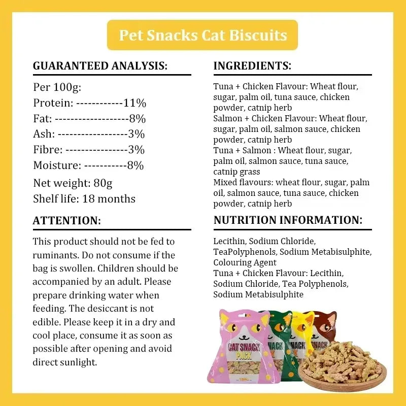 Crispy Cat Biscuits | Salmon, Chicken & Tuna Snacks | Nutritious Catnip & Fish Treats | Healthy & Easy-to-Eat Cat Snacks