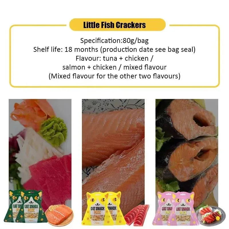 Crispy Cat Biscuits | Salmon, Chicken & Tuna Snacks | Nutritious Catnip & Fish Treats | Healthy & Easy-to-Eat Cat Snacks