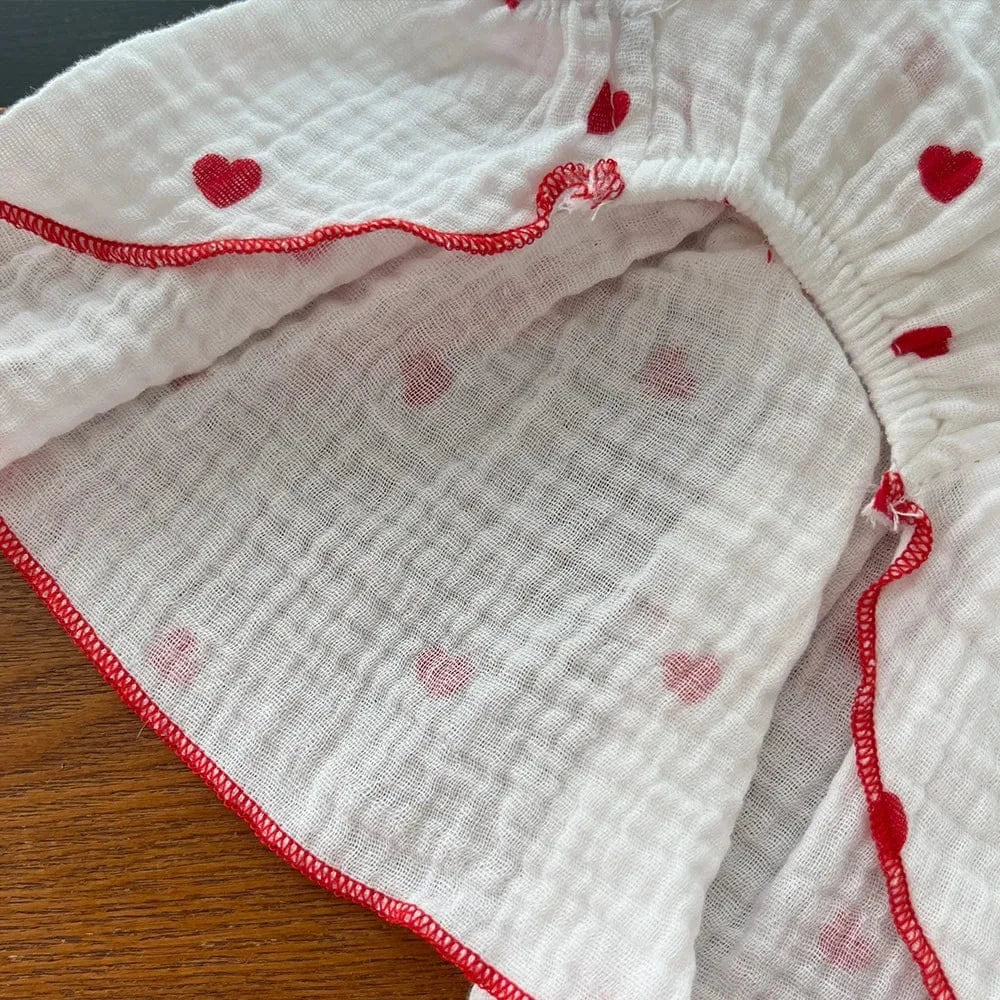 Cute Heart Print Pet Dress – Spring & Summer Cotton Outfit for Dogs & Cats | Lightweight Puppy Clothes for Small Pets
