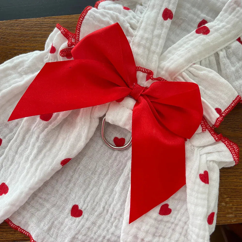 Cute Heart Print Pet Dress – Spring & Summer Cotton Outfit for Dogs & Cats | Lightweight Puppy Clothes for Small Pets