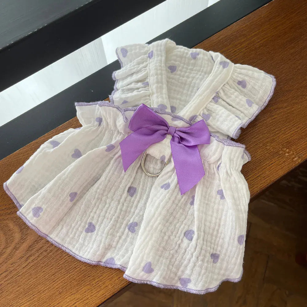 Cute Heart Print Pet Dress – Spring & Summer Cotton Outfit for Dogs & Cats | Lightweight Puppy Clothes for Small Pets