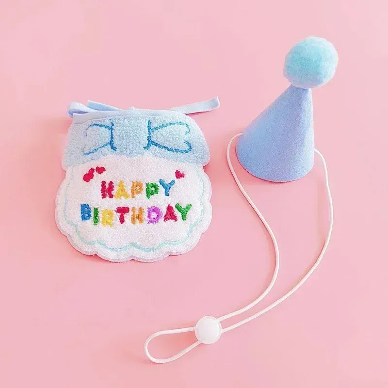 Cute Puppy & Kitten Birthday Hat & Scarf | Dog & Cat Party Outfit | Pet Birthday Accessories