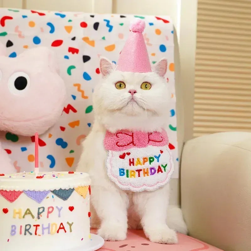 Cute Puppy & Kitten Birthday Hat & Scarf | Dog & Cat Party Outfit | Pet Birthday Accessories