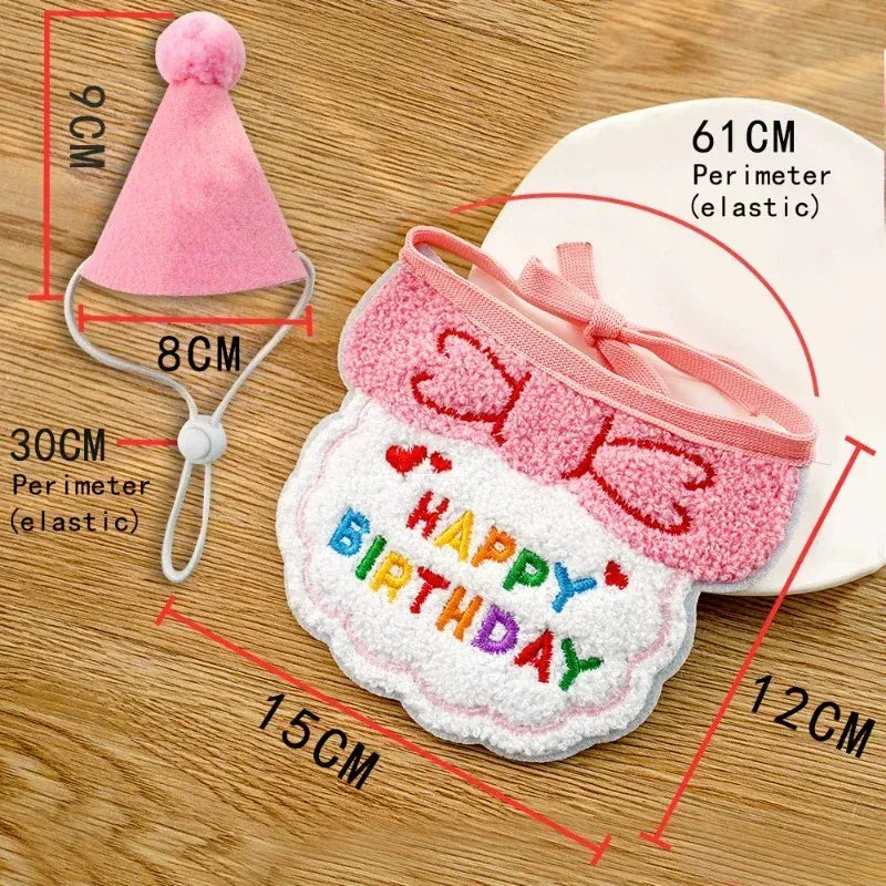Cute Puppy & Kitten Birthday Hat & Scarf | Dog & Cat Party Outfit | Pet Birthday Accessories