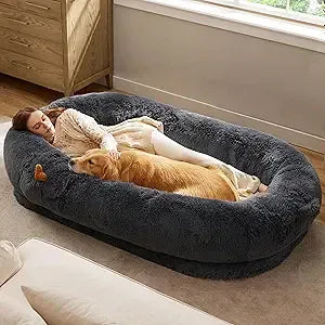 DAFIFY Human Dog Bed for Adults - Giant 71x44 Inch Calming Couch with Orthopedic Support & Storage Pocket, Washable Cover, Fits People and Pets