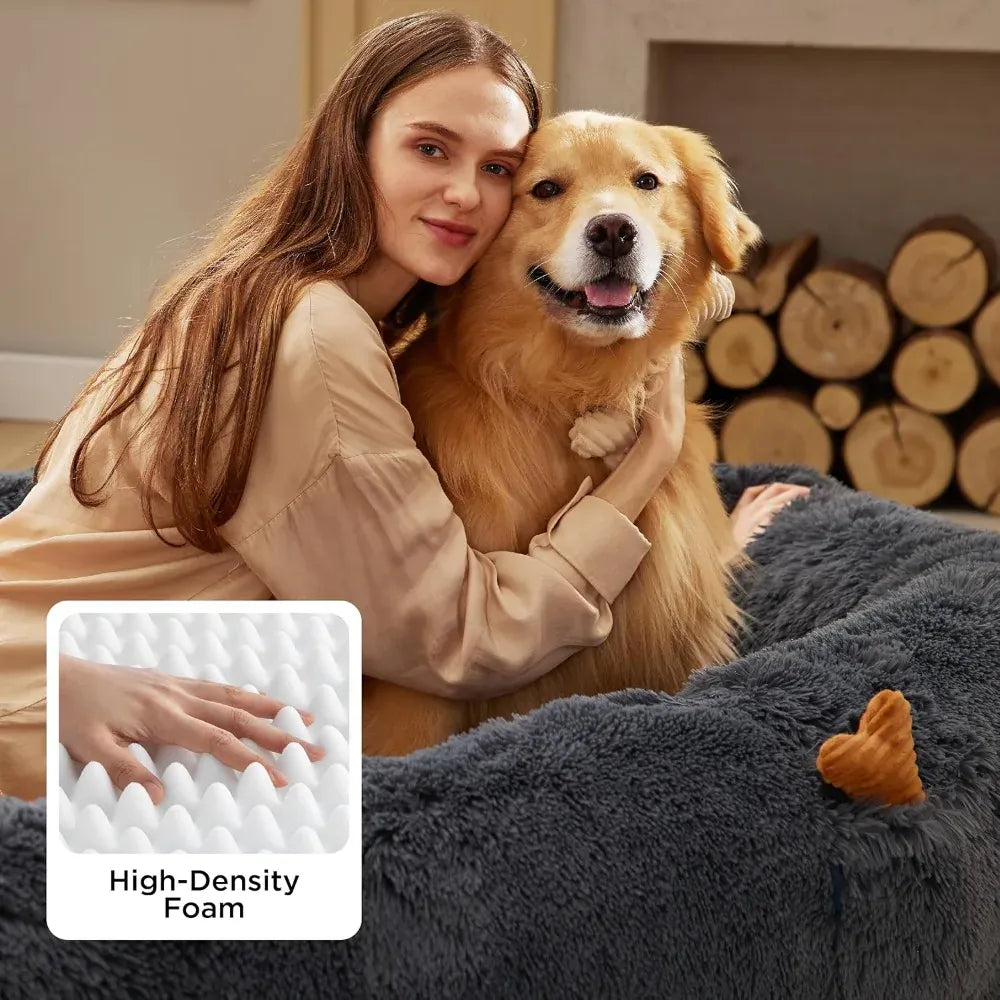 DAFIFY Human Dog Bed for Adults - Giant 71x44 Inch Calming Couch with Orthopedic Support & Storage Pocket, Washable Cover, Fits People and Pets