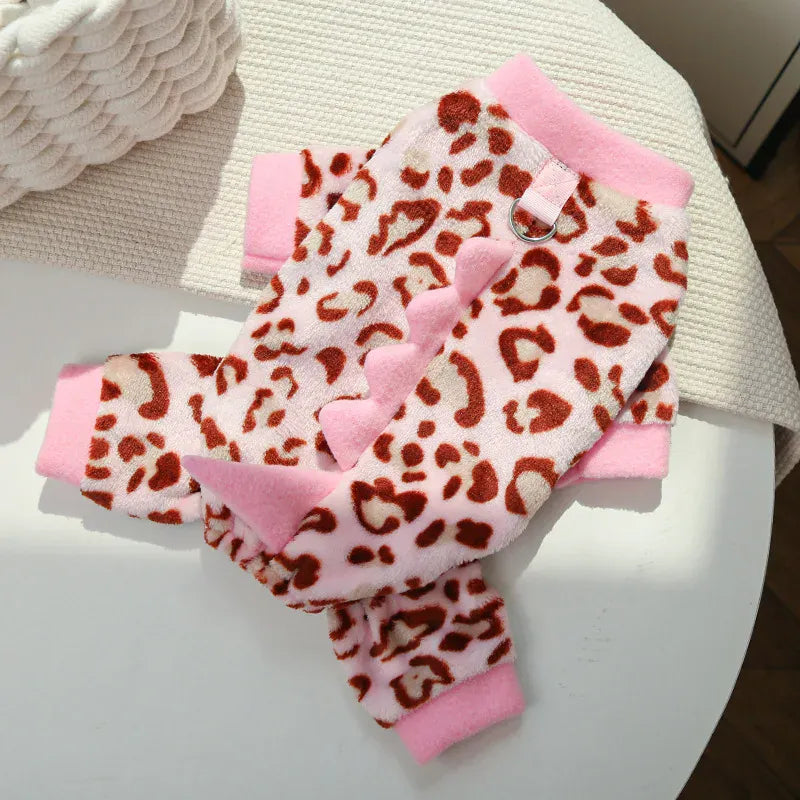 Dinosaur Transforming Dog Clothes - Flannel Winter Jumpsuit with Fun Costume Design