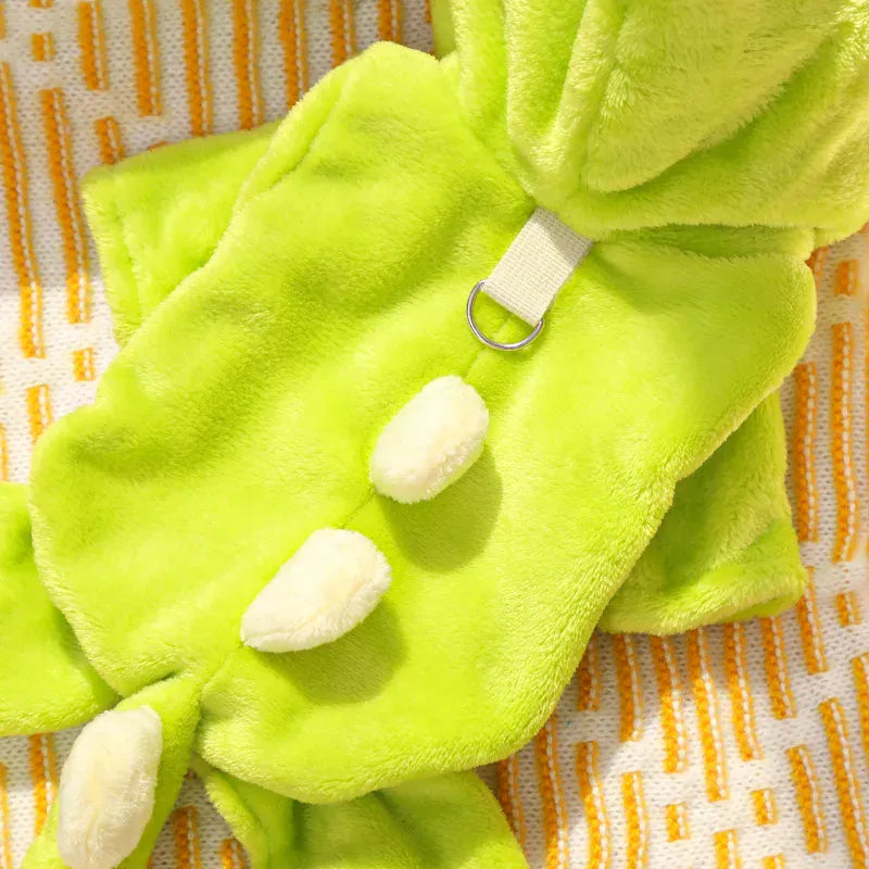 Dinosaur Transforming Dog Clothes - Flannel Winter Jumpsuit with Fun Costume Design