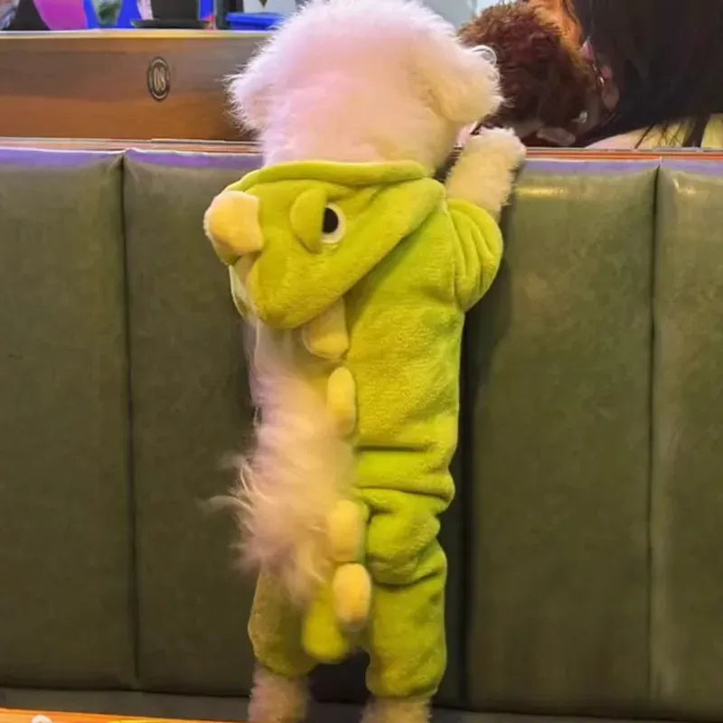 Dinosaur Transforming Dog Clothes - Flannel Winter Jumpsuit with Fun Costume Design