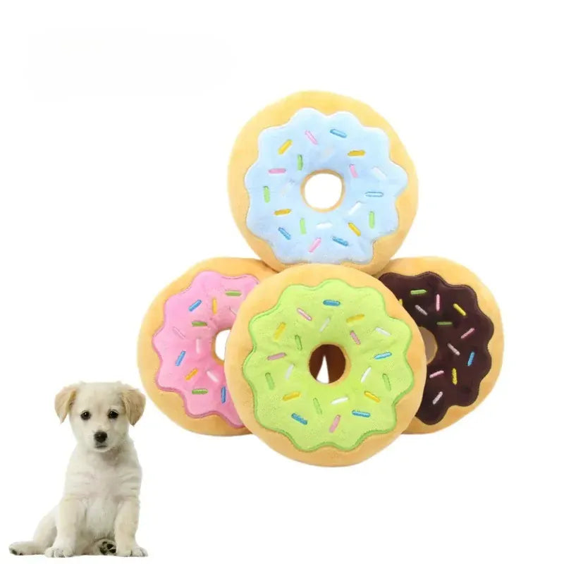 Dog Donut Plush Squeaky Toy | Soft Chew Sound Toy for Puppies & Small Dogs