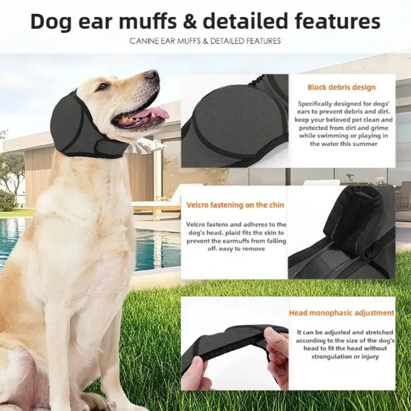 Dog Ear Muffs Hood - Waterproof Noise Cancelling for Swimming & Grooming