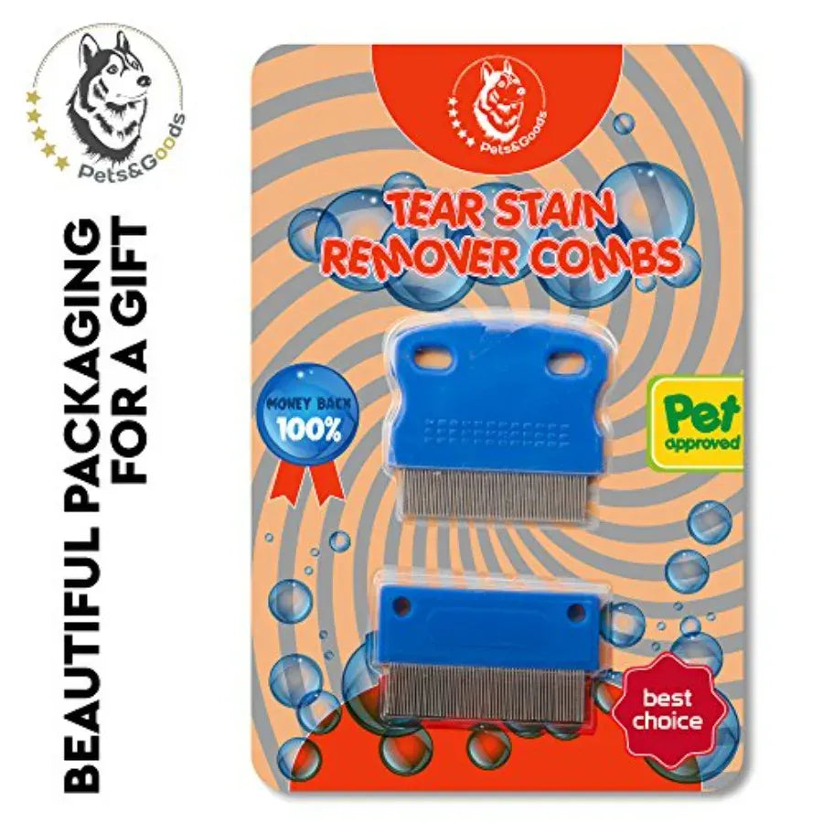 Dog Grooming Comb for Tear Stains & Mucus Removal | Gentle Eye Crust Cleaner | Daily Pet Care Set of 2
