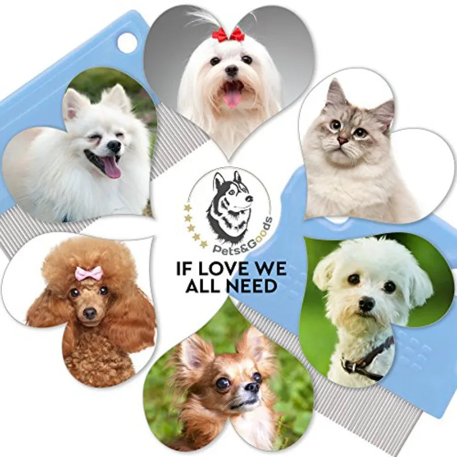 Dog Grooming Comb for Tear Stains & Mucus Removal | Gentle Eye Crust Cleaner | Daily Pet Care Set of 2