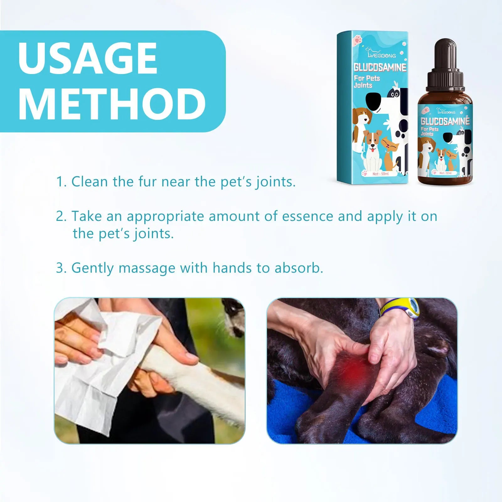 Dog Joint Glucosamine Drops | Hip & Joint Relief Supplement for Dogs | Arthritis & Mobility Support | Bone Strength & Pain Relief Liquid (50ml)