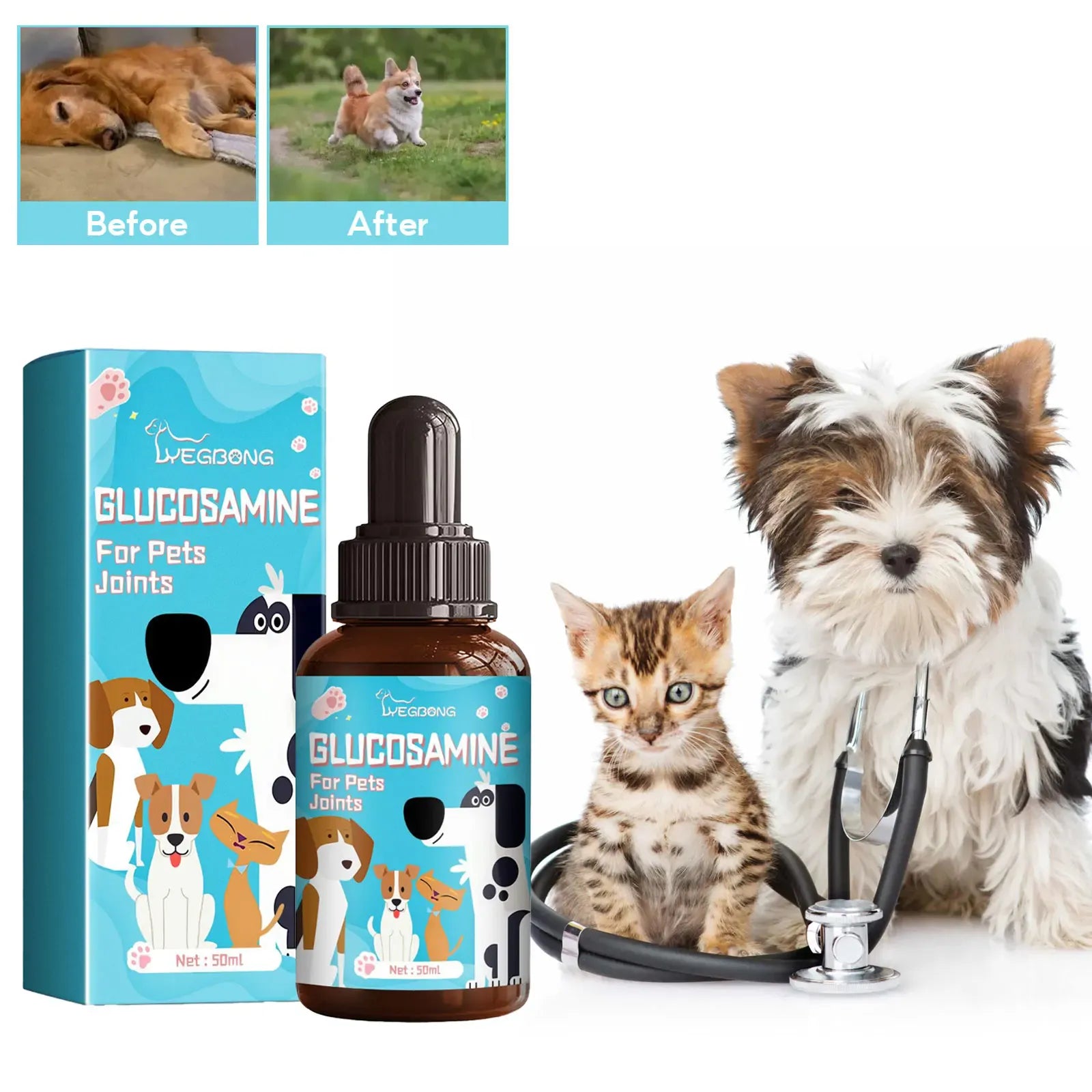 Dog Joint Glucosamine Drops | Hip & Joint Relief Supplement for Dogs | Arthritis & Mobility Support | Bone Strength & Pain Relief Liquid (50ml)