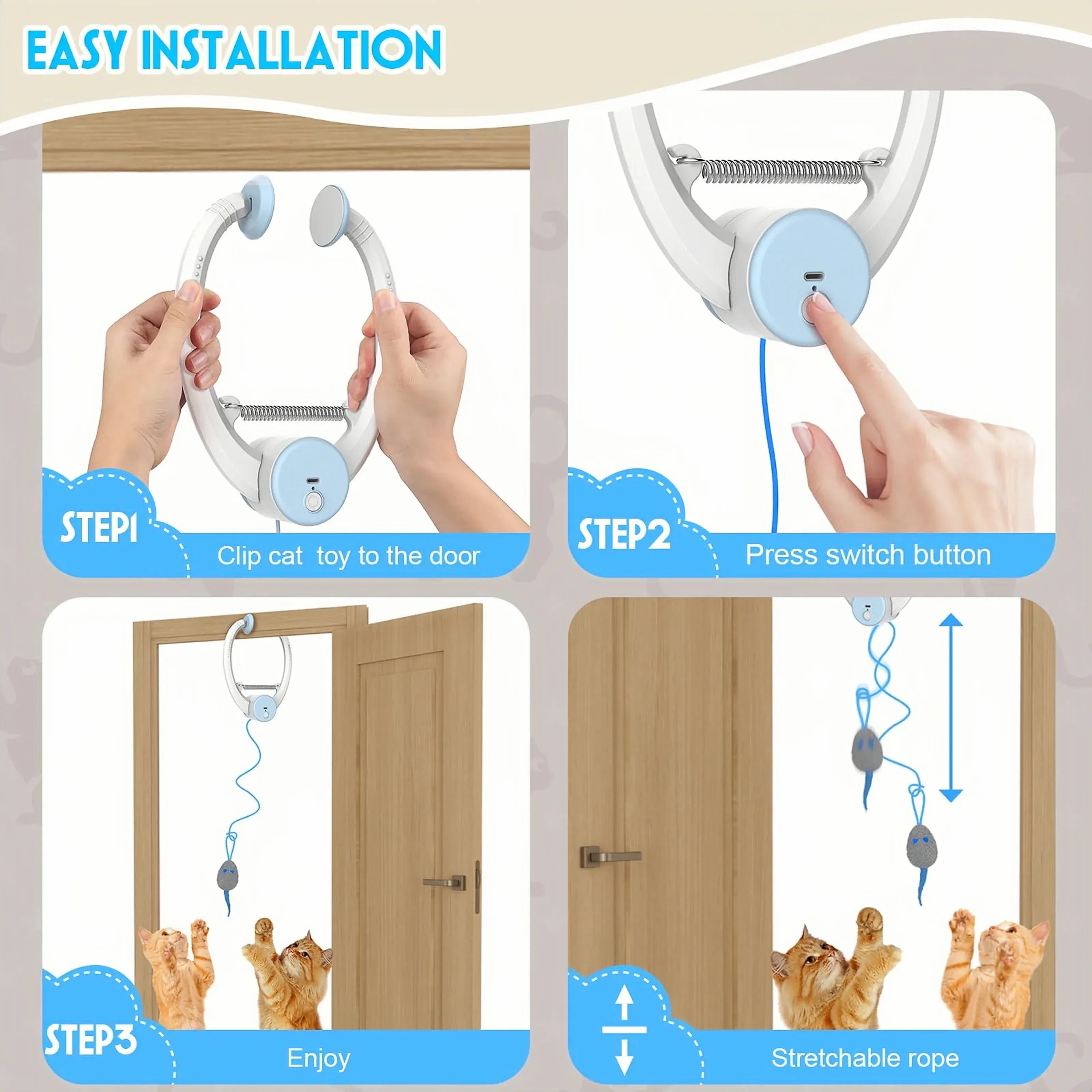 Door HanginDoor Hanging Auto-Rebound Cat Toy | Retractable Kitten Teaser with 3 Colorful Mice | Interactive Indoor Cat Exercise Toyg Auto-Rebound Cat Toy, Retractable Kitten Teaser with 3 Colorful Mice, Interactive Pet Play Toy for Indoor Cats