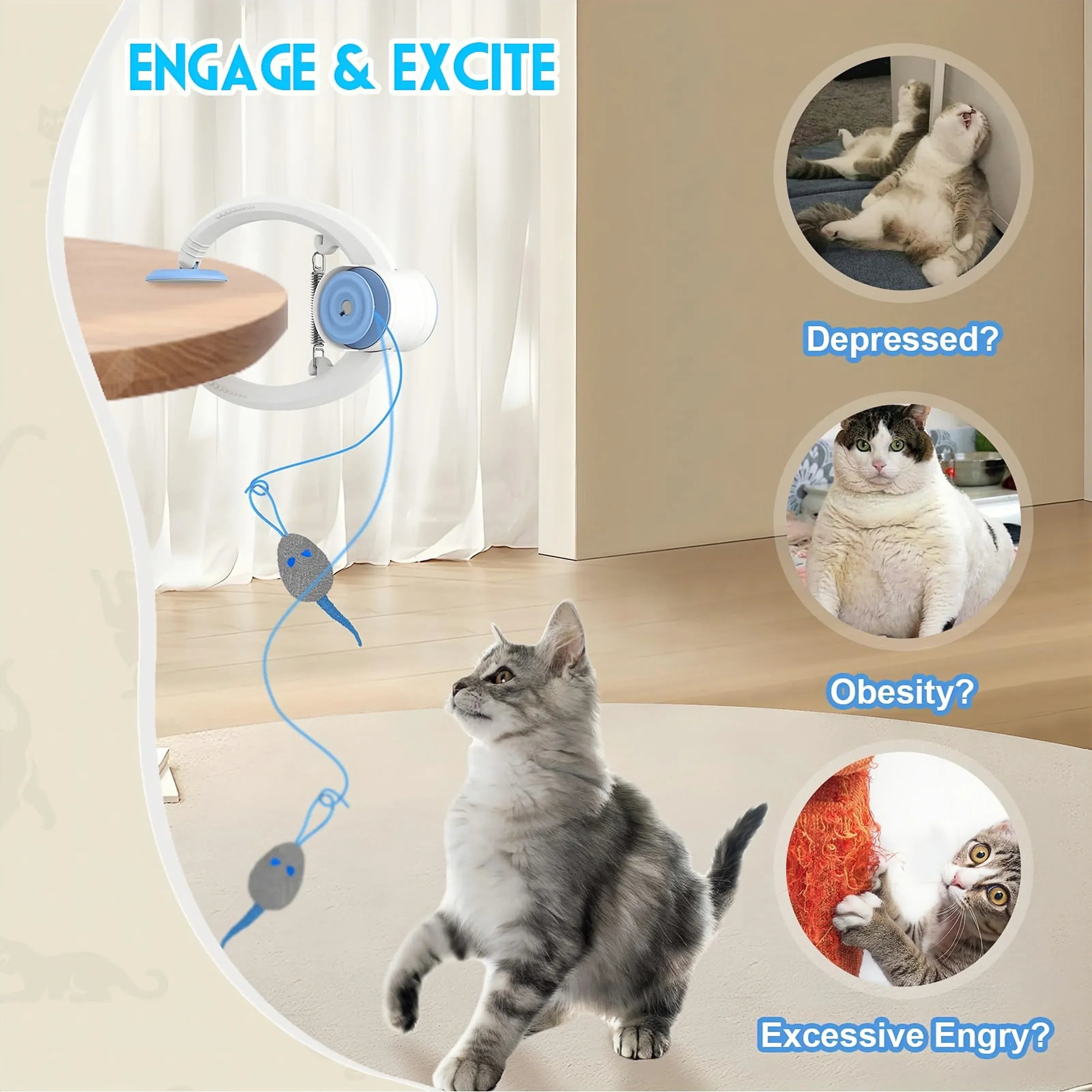 Door HanginDoor Hanging Auto-Rebound Cat Toy | Retractable Kitten Teaser with 3 Colorful Mice | Interactive Indoor Cat Exercise Toyg Auto-Rebound Cat Toy, Retractable Kitten Teaser with 3 Colorful Mice, Interactive Pet Play Toy for Indoor Cats