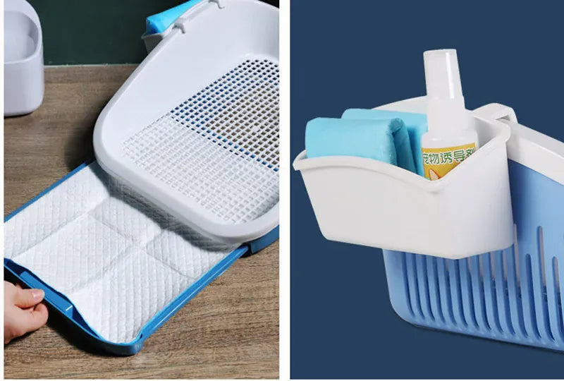 Double Layer Dog Toilet with Pee Post - Indoor Potty Training Tray for Dogs