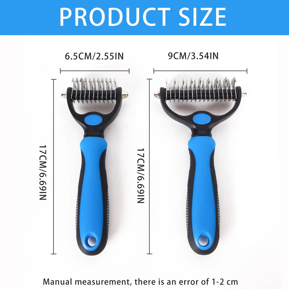 Double Sided Pet Grooming Brush - Stainless Steel Shedding & Dematting Undercoat Rake for Dogs and Cats