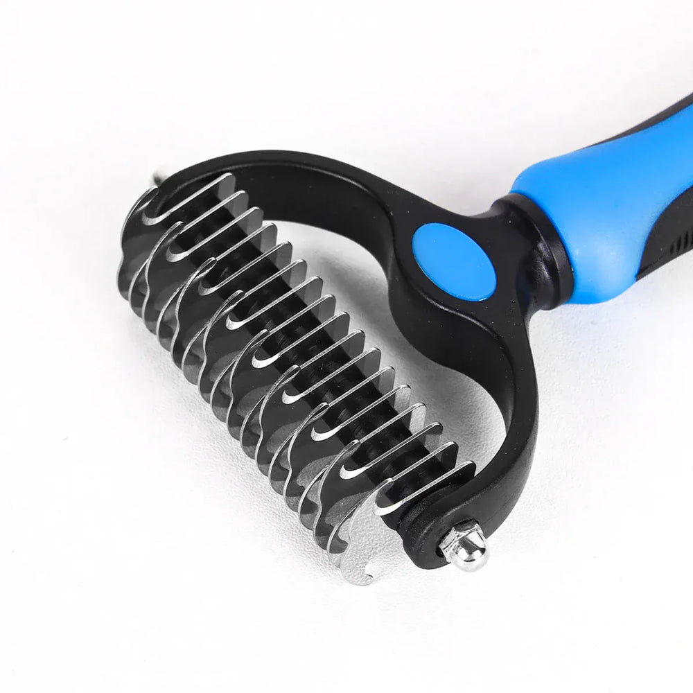 Double Sided Pet Grooming Brush - Stainless Steel Shedding & Dematting Undercoat Rake for Dogs and Cats