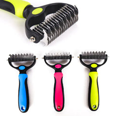 Double Sided Pet Grooming Brush - Stainless Steel Shedding & Dematting Undercoat Rake for Dogs and Cats
