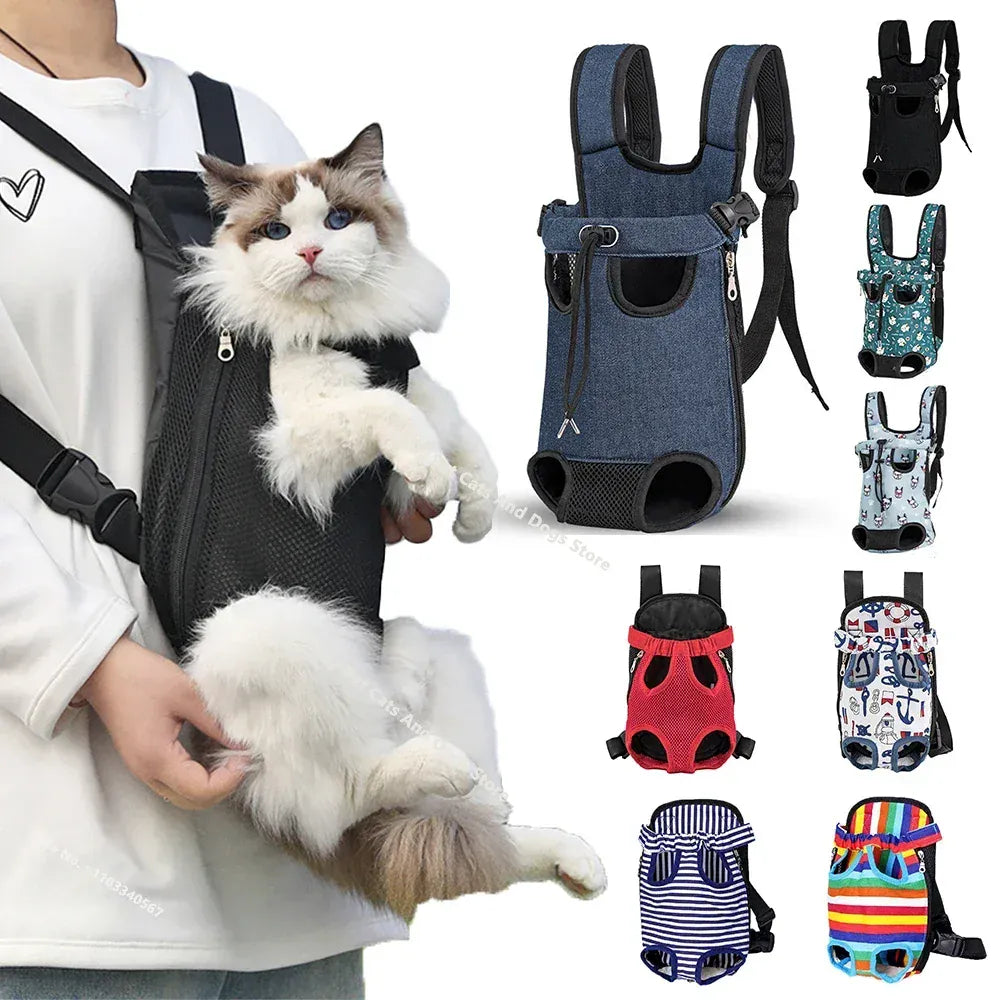 Dual Shoulder Pet Carrier Backpack - Portable Breathable Cat & Dog Travel Bag with Legs-Out Design, Multiple Size Options (S to XL)