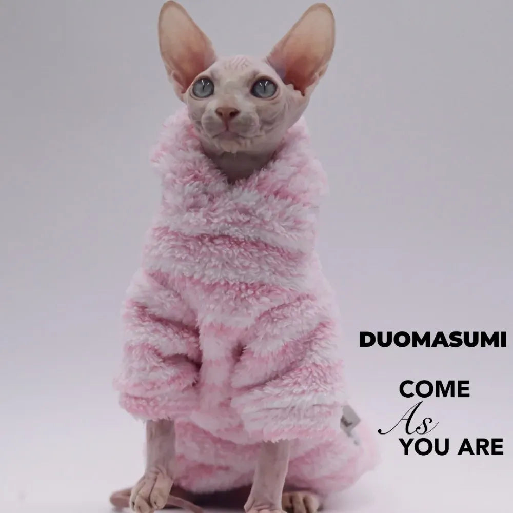 DUOMASUMI Soft Fluffy Double-sided Winter Jacket for Hairless & Sphynx Cats | Thickened Warm Cat Coat | Cozy Pet Outfit
