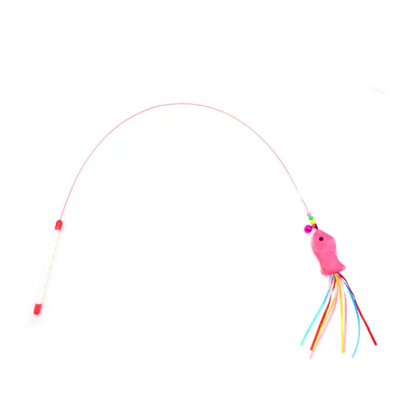 Elastic Cat Teaser Wand Toy | Interactive Plush Fish Stick | Funny Kitten Play Toy