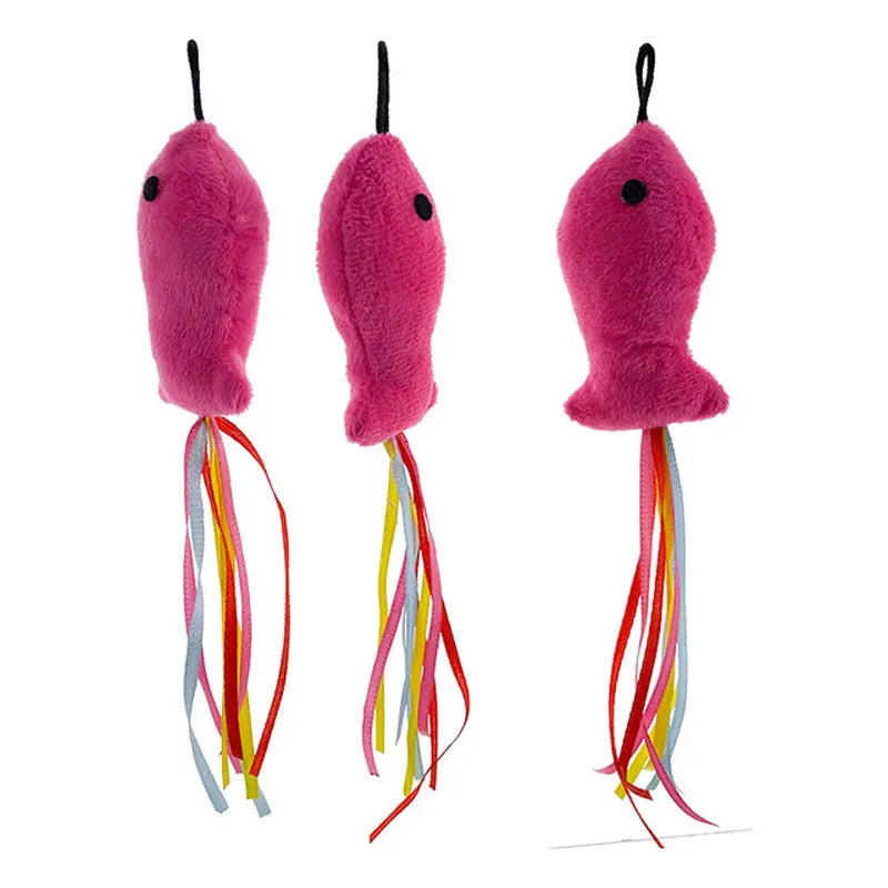 Elastic Cat Teaser Wand Toy | Interactive Plush Fish Stick | Funny Kitten Play Toy