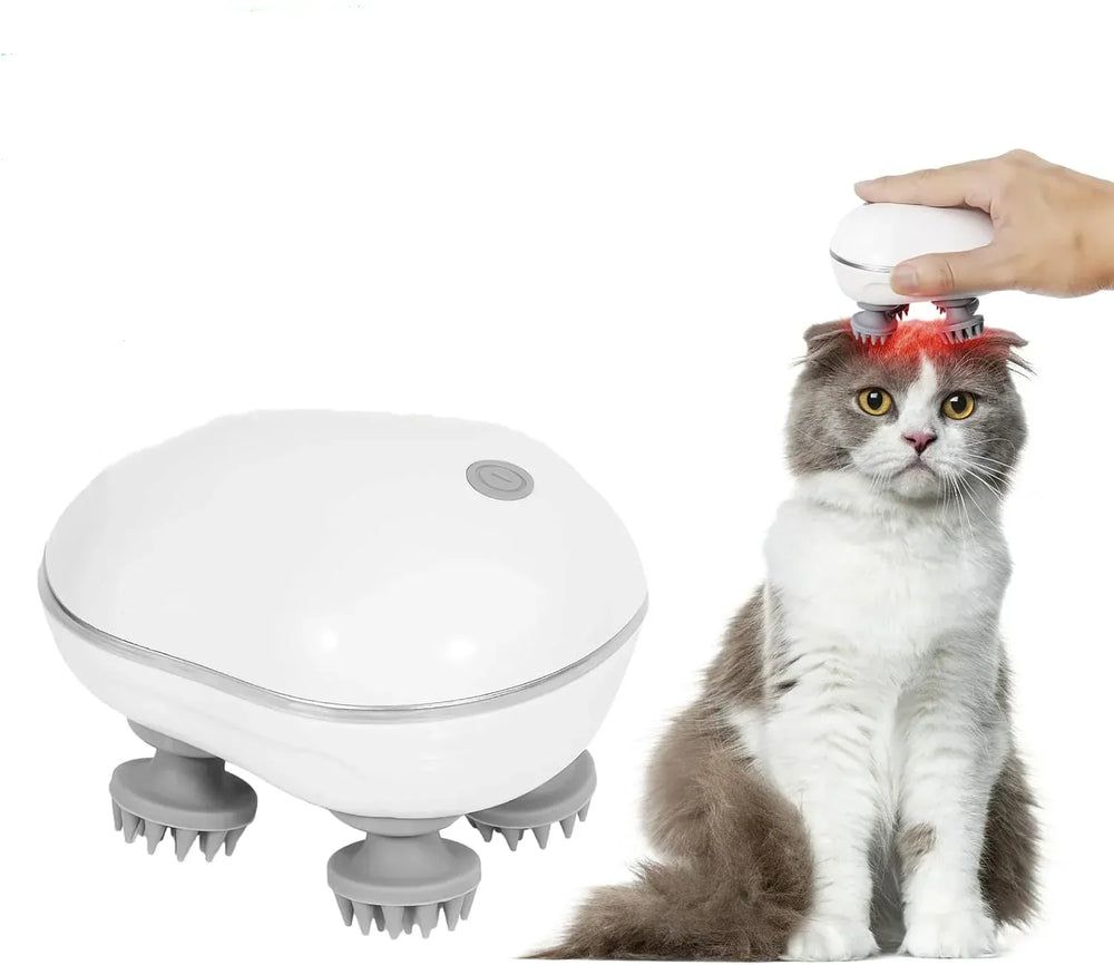 Electric Pet Massager - 4 Rotating Head Massage Tool for Cats & Dogs