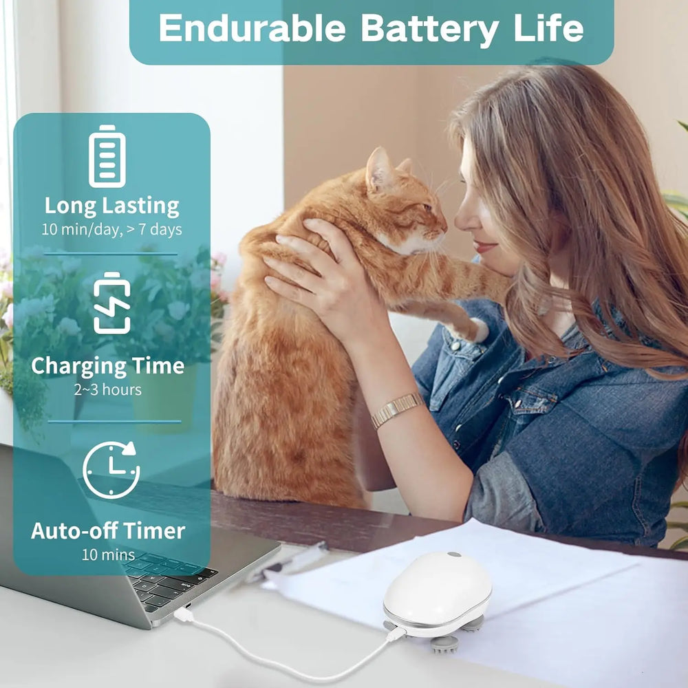 Electric Pet Massager - 4 Rotating Head Massage Tool for Cats & Dogs