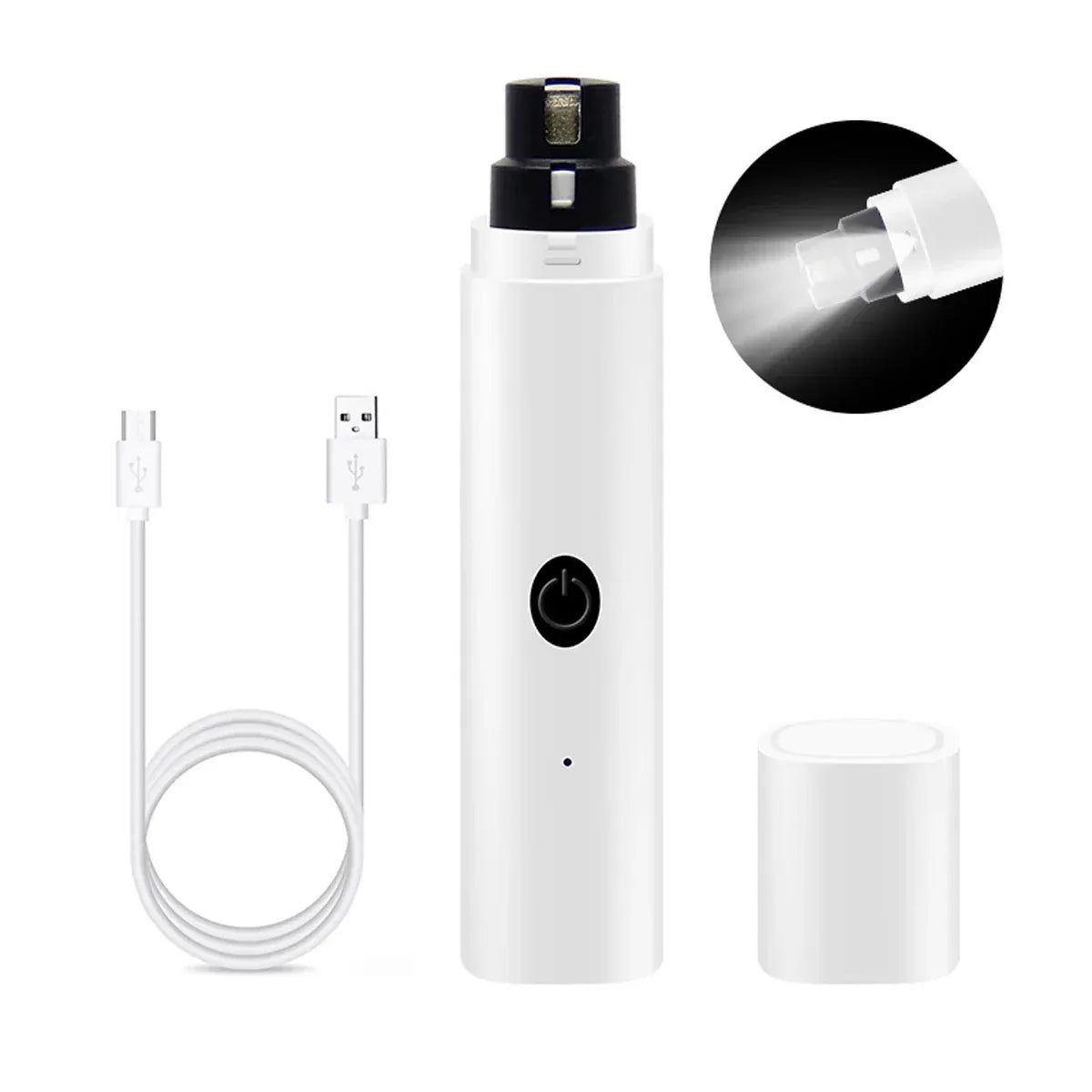 Electric Pet Nail Grinder - Rechargeable USB Dog & Cat Nail Clipper with LED Light, 2 Speeds & 3 Grinding Heads, Quiet Paws Grooming Tool