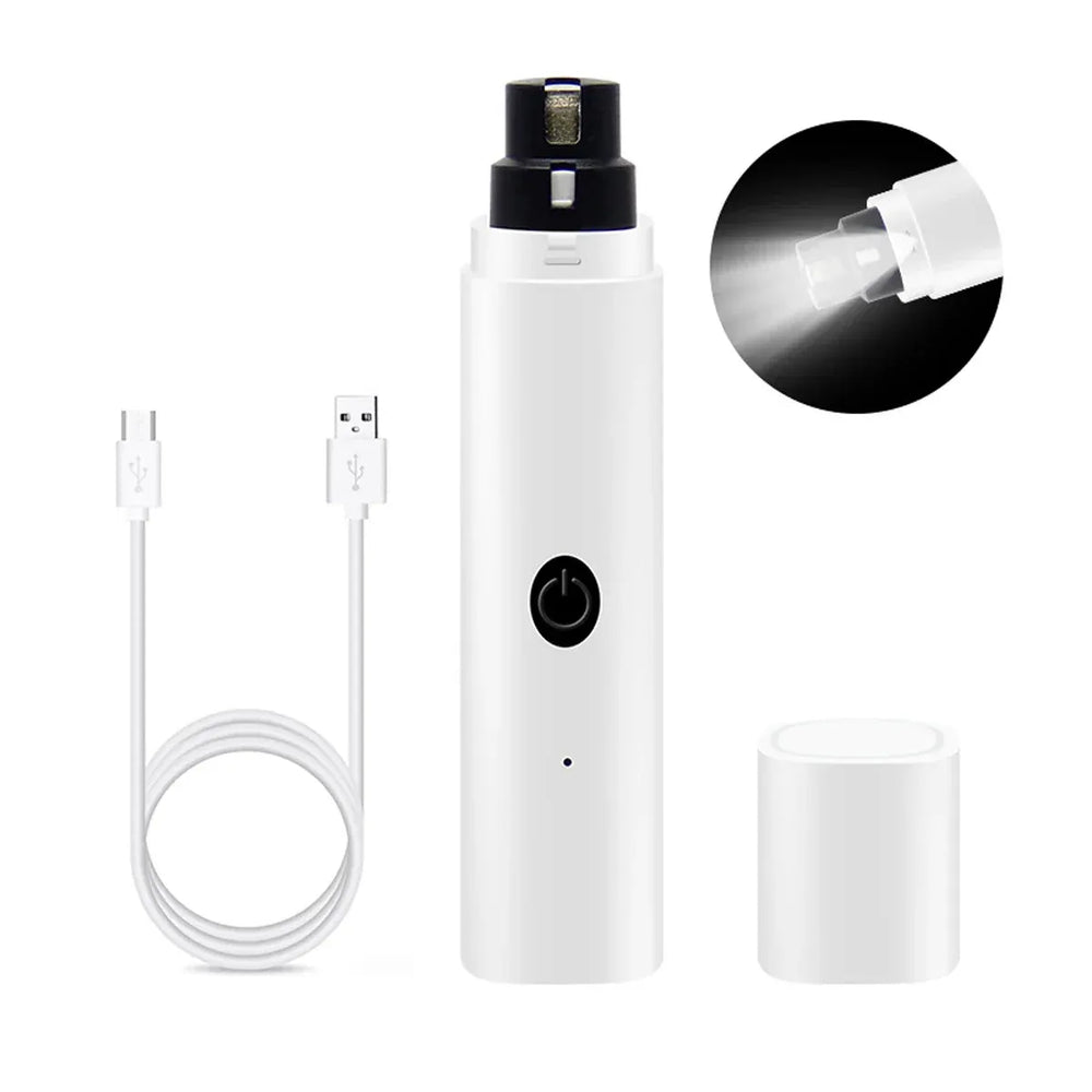 Electric Pet Nail Grinder - Rechargeable USB Dog & Cat Nail Clipper with LED Light, 2 Speeds & 3 Grinding Heads, Quiet Paws Grooming Tool