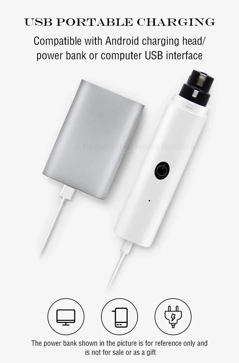 Electric Pet Nail Grinder - Rechargeable USB Dog & Cat Nail Clipper with LED Light, 2 Speeds & 3 Grinding Heads, Quiet Paws Grooming Tool