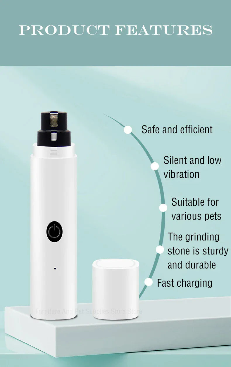 Electric Pet Nail Grinder - Rechargeable USB Dog & Cat Nail Clipper with LED Light, 2 Speeds & 3 Grinding Heads, Quiet Paws Grooming Tool