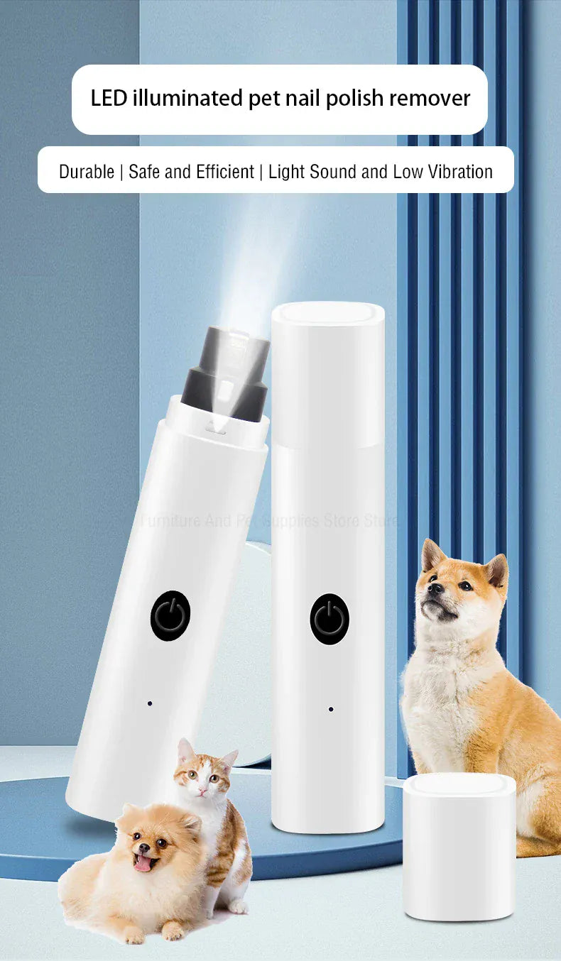 Electric Pet Nail Grinder - Rechargeable USB Dog & Cat Nail Clipper with LED Light, 2 Speeds & 3 Grinding Heads, Quiet Paws Grooming Tool