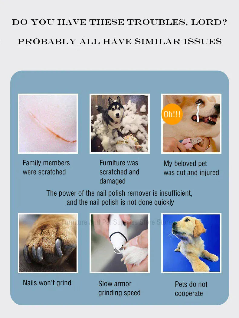 Electric Pet Nail Grinder - Rechargeable USB Dog & Cat Nail Clipper with LED Light, 2 Speeds & 3 Grinding Heads, Quiet Paws Grooming Tool