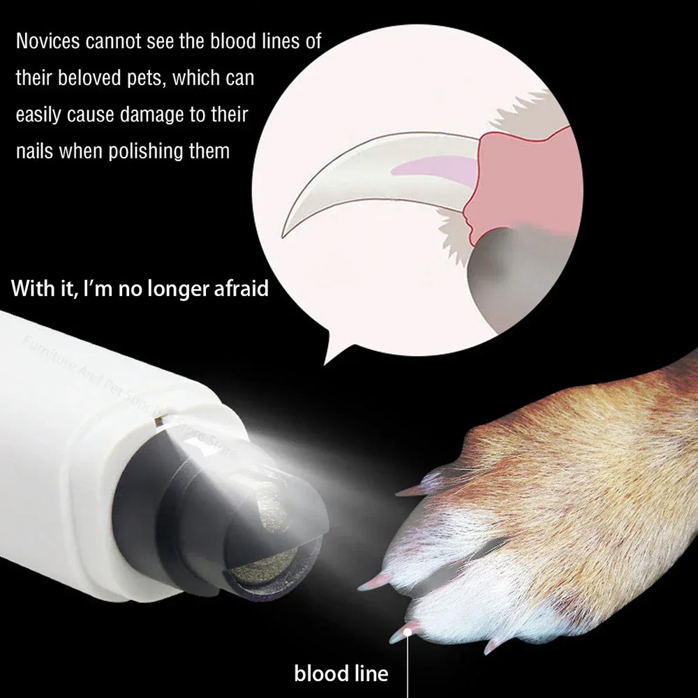 Electric Pet Nail Grinder - Rechargeable USB Dog & Cat Nail Clipper with LED Light, 2 Speeds & 3 Grinding Heads, Quiet Paws Grooming Tool