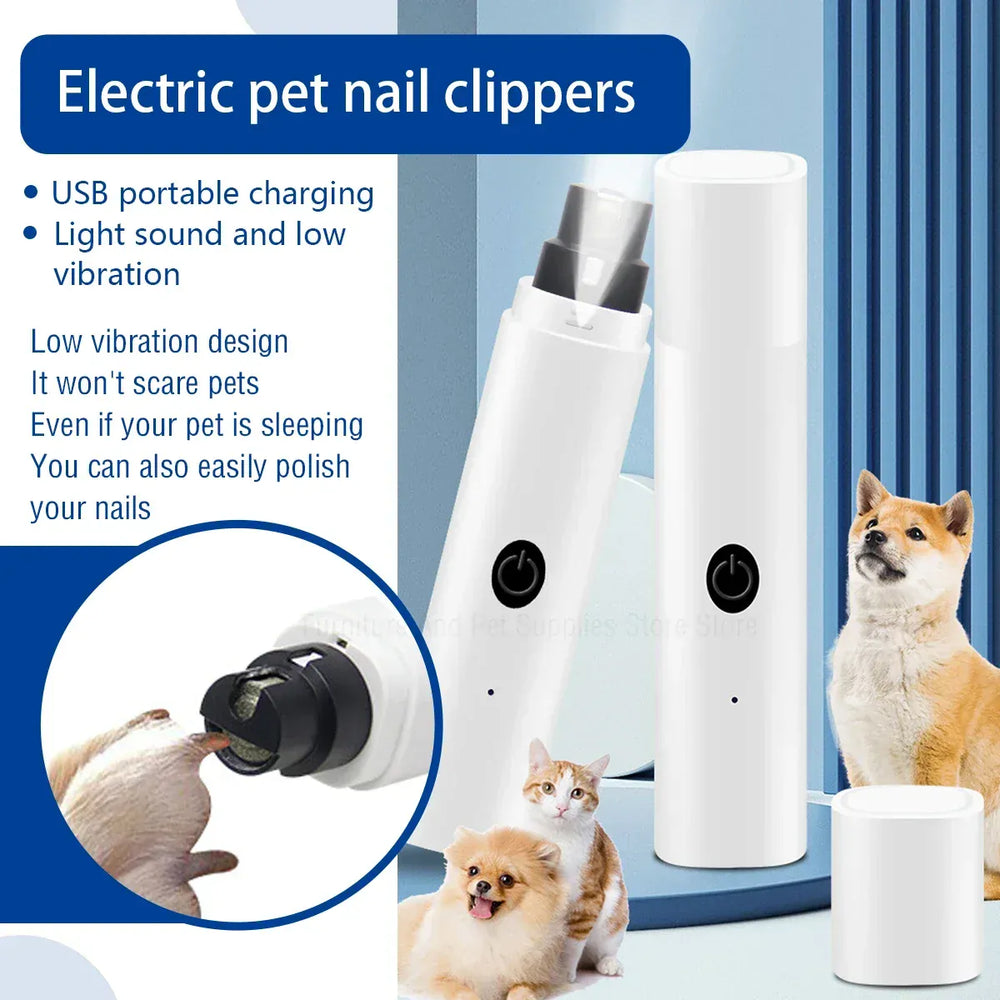 Electric Pet Nail Grinder - Rechargeable USB Dog & Cat Nail Clipper with LED Light, 2 Speeds & 3 Grinding Heads, Quiet Paws Grooming Tool