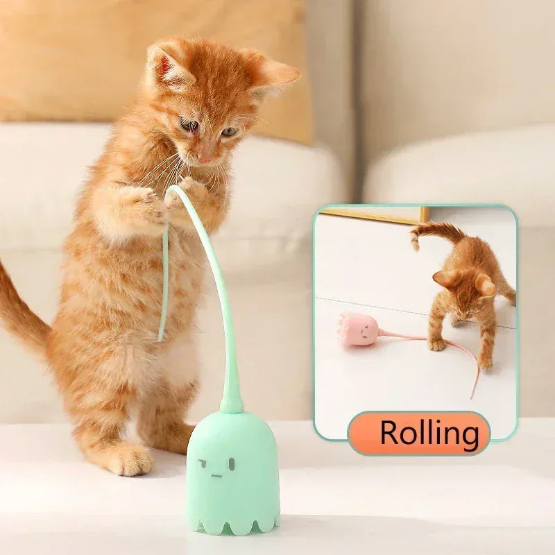 Electric Rolling Ball Cat Toy - Automatic Silicone Mouse Tail USB Charging