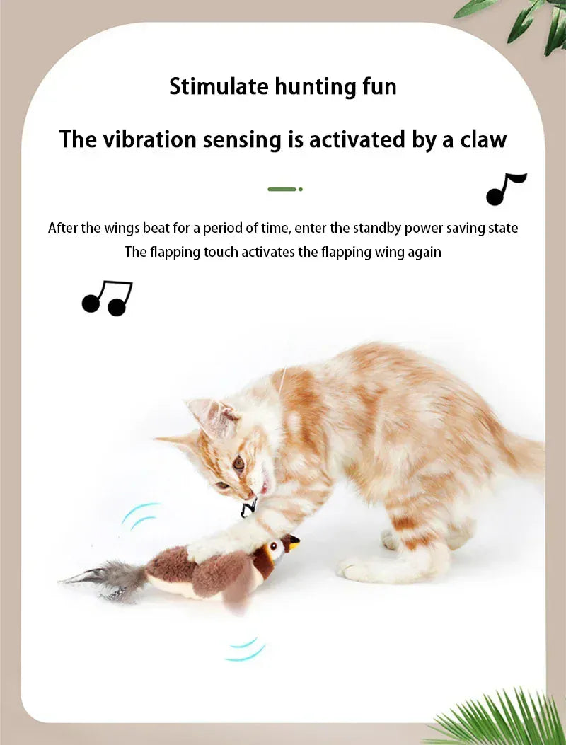Electronic Flapping Bird Cat Toy - USB Rechargeable Touch Activated with Catnip