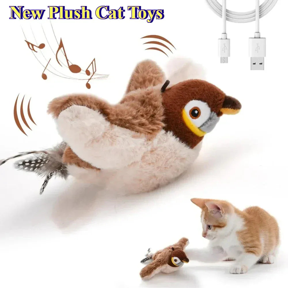 Electronic Flapping Bird Cat Toy - USB Rechargeable Touch Activated with Catnip