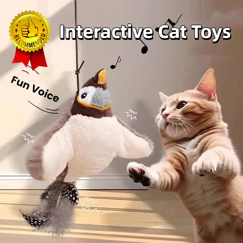 Electronic Flapping Bird Cat Toy - USB Rechargeable Touch Activated with Catnip