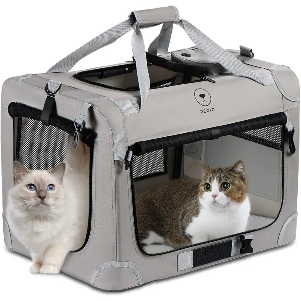 Extra Large Cat Carrier for 2 Cats – Portable Collapsible Soft Sided Pet Travel Carrier 24x16x16 Inches